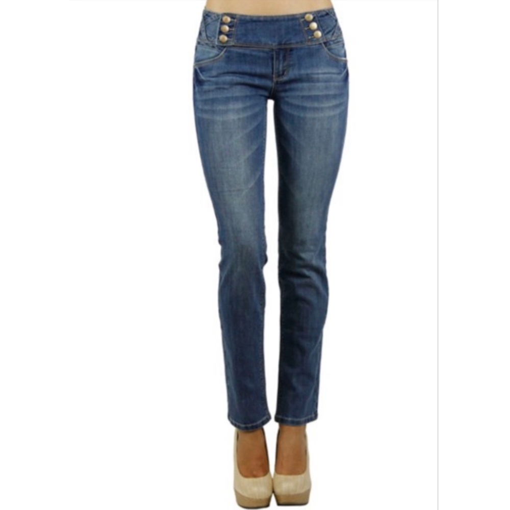 Medium Blue 6 Button Jeans